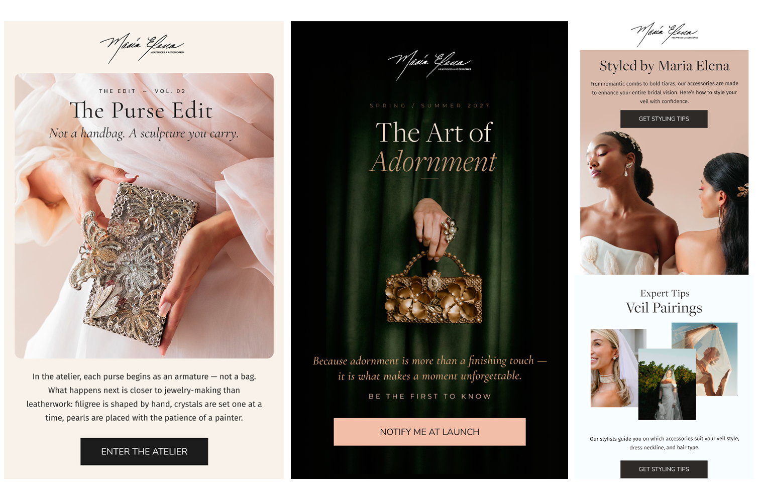 Dirección de arte de campañas para Maria Elena Headpieces