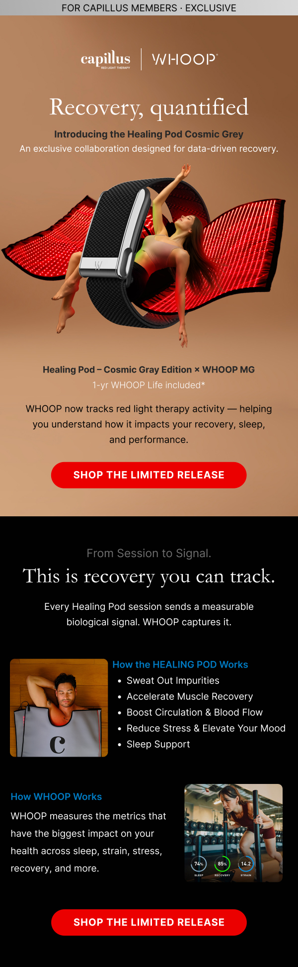 Capillus and WHOOP recovery email campaign
