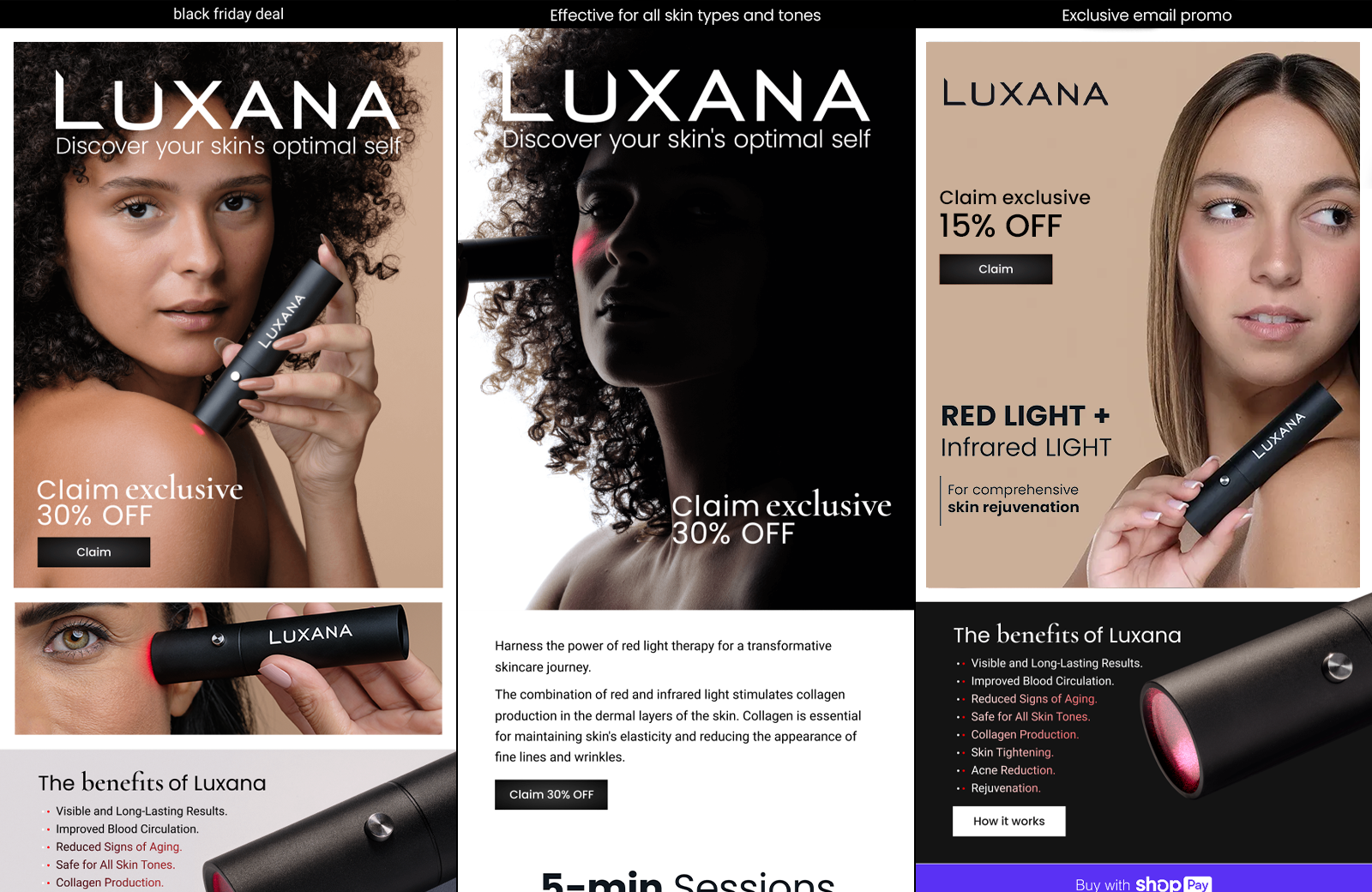 Luxana red light therapy email campaign