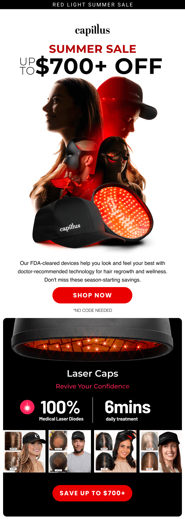 Capillus summer sale email campaign