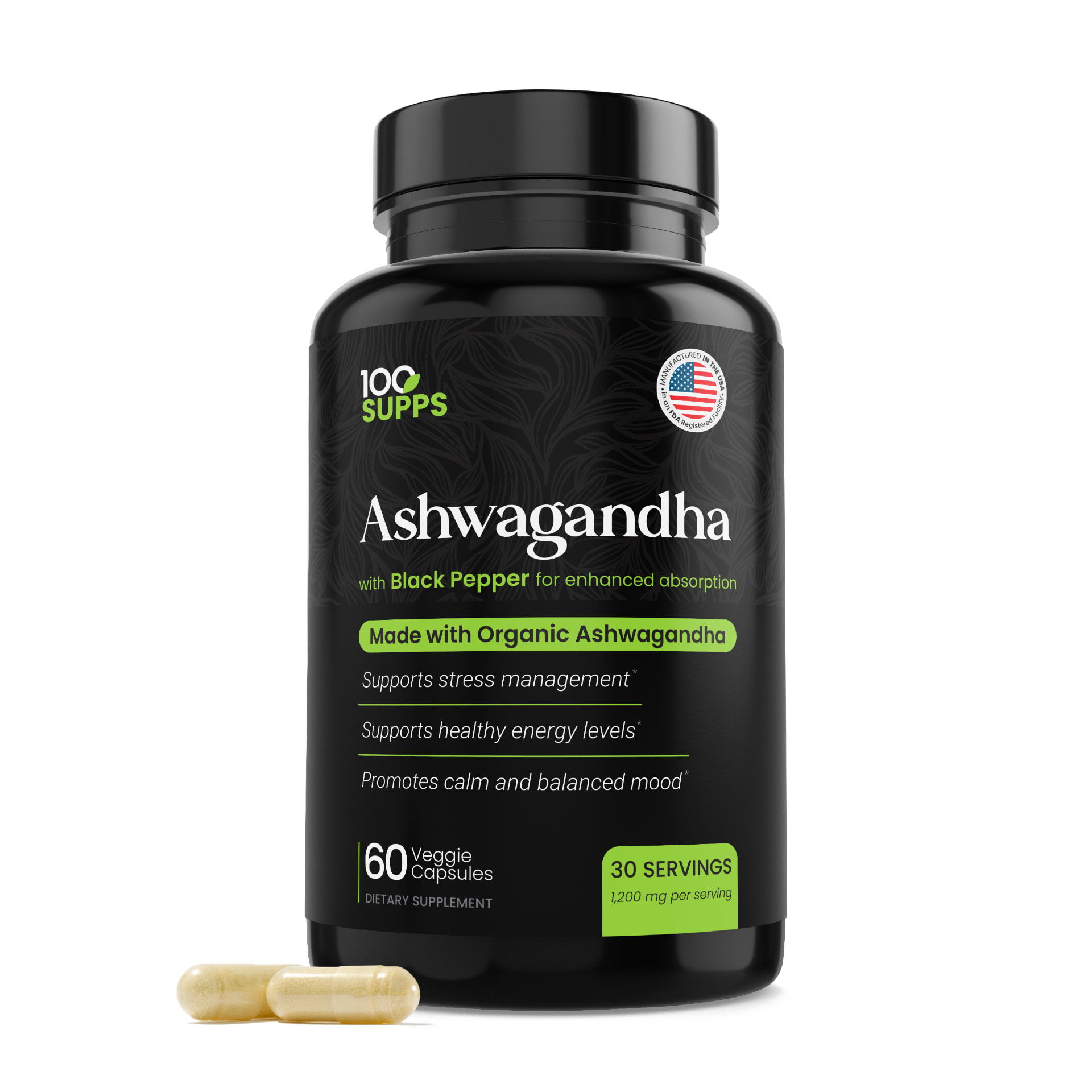 100SUPPS Ashwagandha product photography