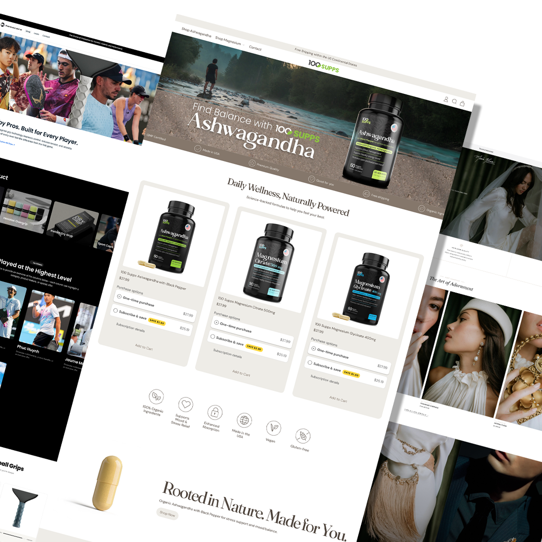 Collage of Shopify stores designed and optimized by Olko